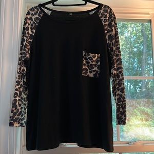 Long Sleeve cheetah print baseball styled tee